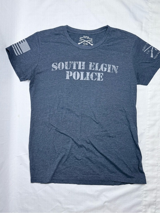Grunt Style Other - Grunt Style South Elgin Police T-Shirt Heather Navy Distressed Graphic XL